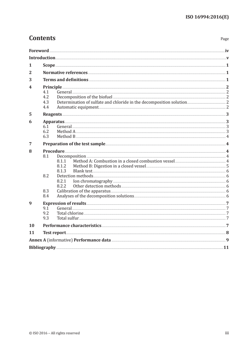 ISO 16994:2016 ISO 16994:2016 - Solid biofuels — Determination of total content of sulfur and chlorine/27/2016 - Page 3 preview