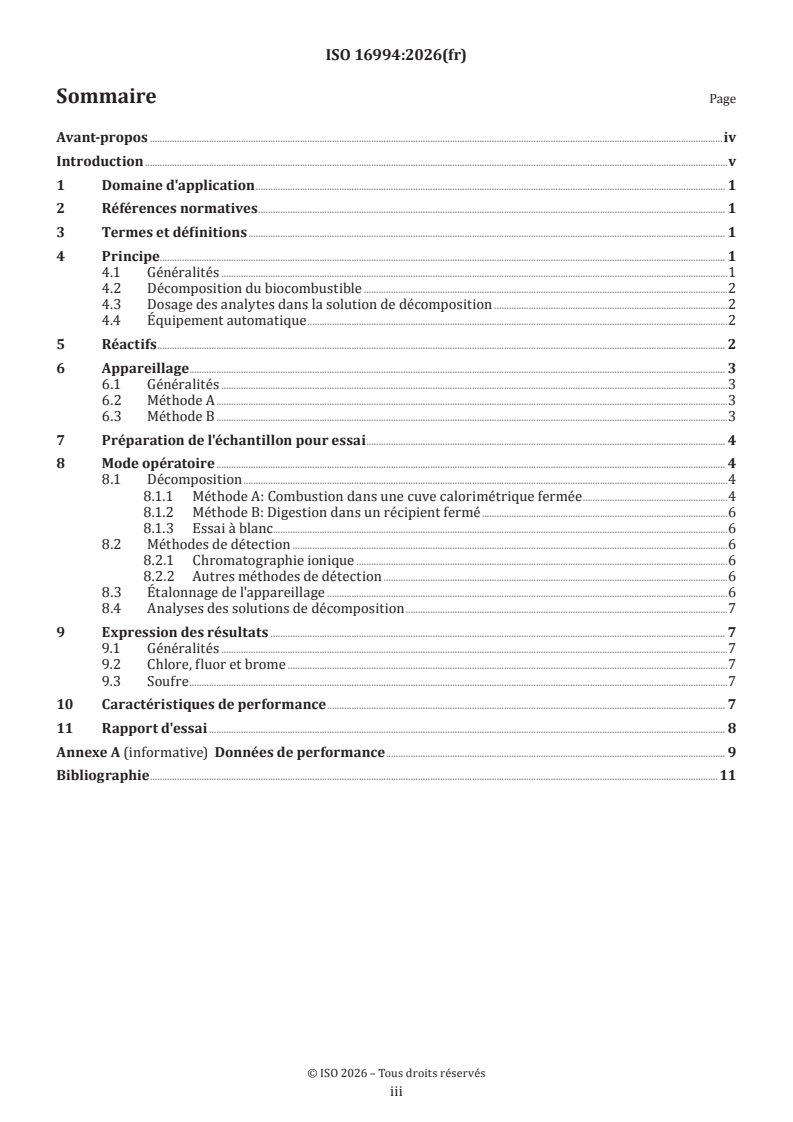 ISO 16994:2026 ISO 16994:2026 - Biocombustibles solides et biocarbone pyrogène — Détermination de la teneur en soufre et en chlore - Page 3 preview