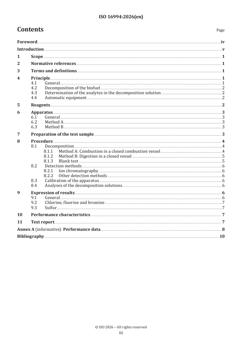 ISO 16994:2026 ISO 16994:2026 - Solid biofuels and pyrogenic biocarbon — Determination of sulfur and chlorine content - Page 3 preview