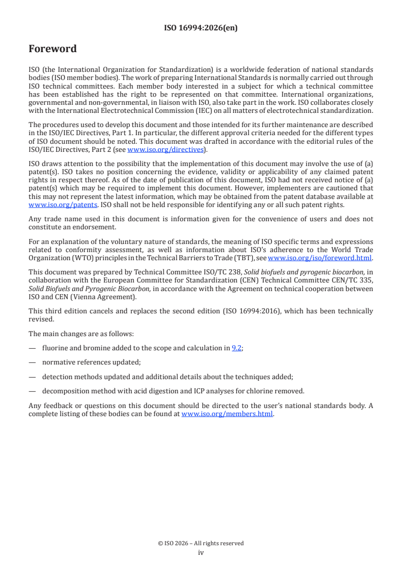 ISO 16994:2026 ISO 16994:2026 - Solid biofuels and pyrogenic biocarbon — Determination of sulfur and chlorine content - Page 4 preview