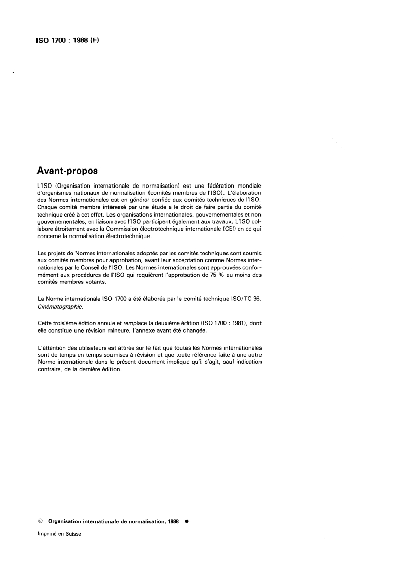ISO 1700:1988 ISO 1700:1988 - Cinématographie — Film 8 mm perforé, type S, vierge — Dimensions de coupe et de perforation/13/1988 - Page 2 preview