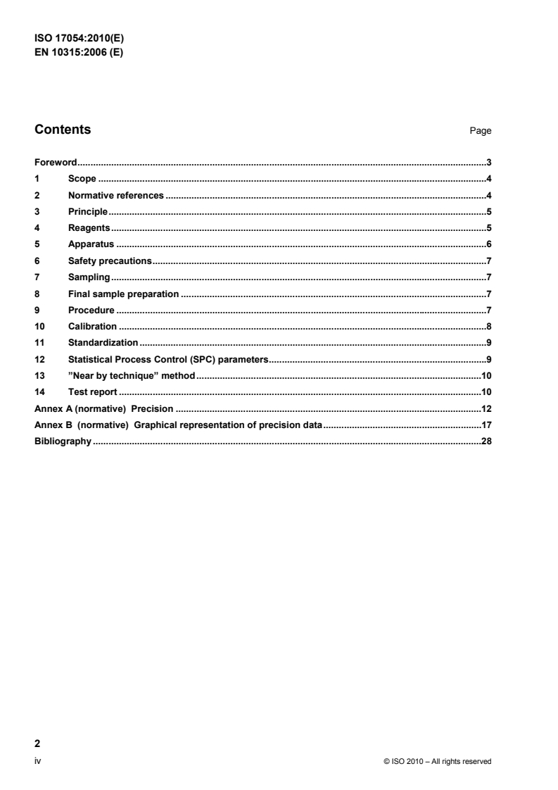 ISO 17054:2010 ISO 17054:2010 - Routine method for analysis of high alloy steel by X-ray fluorescence spectrometry (XRF) by using a near-by technique/2/2010 - Page 4 preview