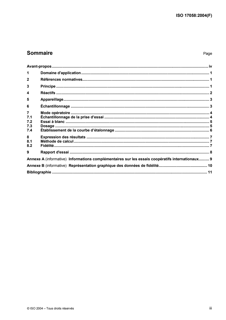 ISO 17058:2004 ISO 17058:2004 - Aciers et fontes — Dosage de l'arsenic — Méthode spectrophotométrique/27/2004 - Page 3 preview