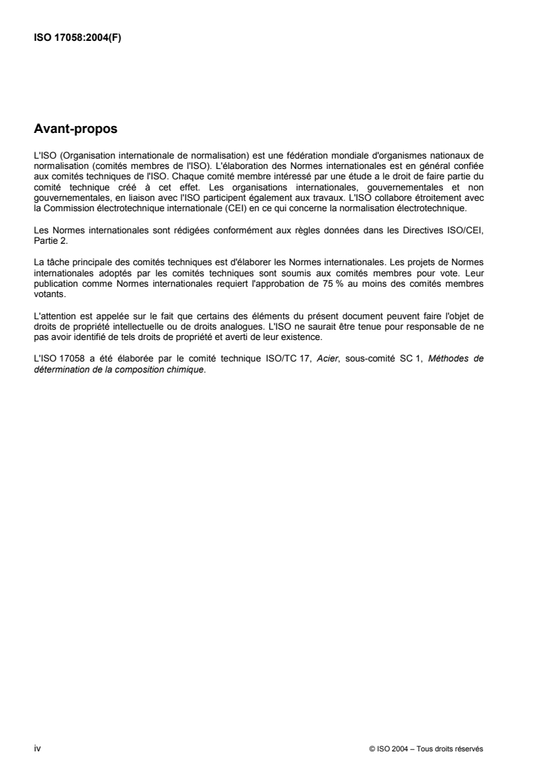 ISO 17058:2004 ISO 17058:2004 - Aciers et fontes — Dosage de l'arsenic — Méthode spectrophotométrique/27/2004 - Page 4 preview
