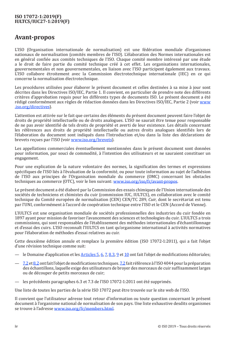 ISO 17072-1:2019 ISO 17072-1:2019 - Cuir — Détermination chimique de la teneur en métal — Partie 1: Métaux extractibles/28/2019 - Page 4 preview