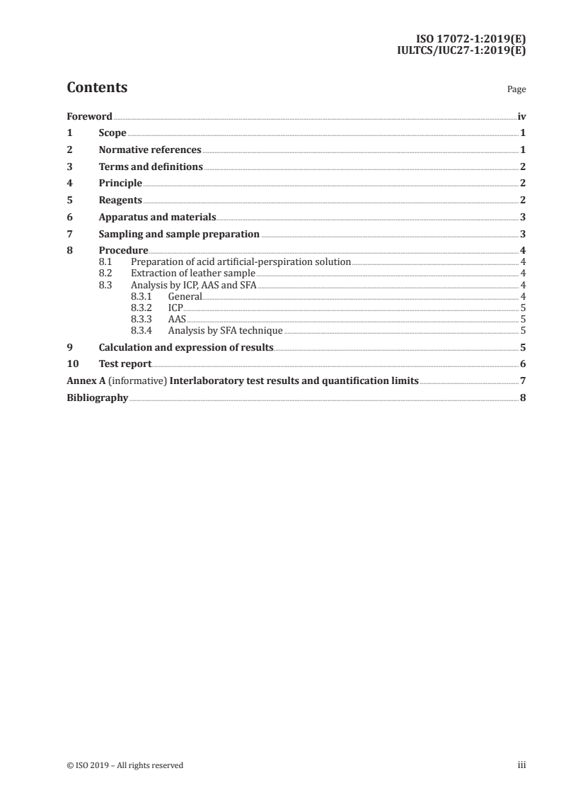 ISO 17072-1:2019 ISO 17072-1:2019 - Leather — Chemical determination of metal content — Part 1: Extractable metals/28/2019 - Page 3 preview