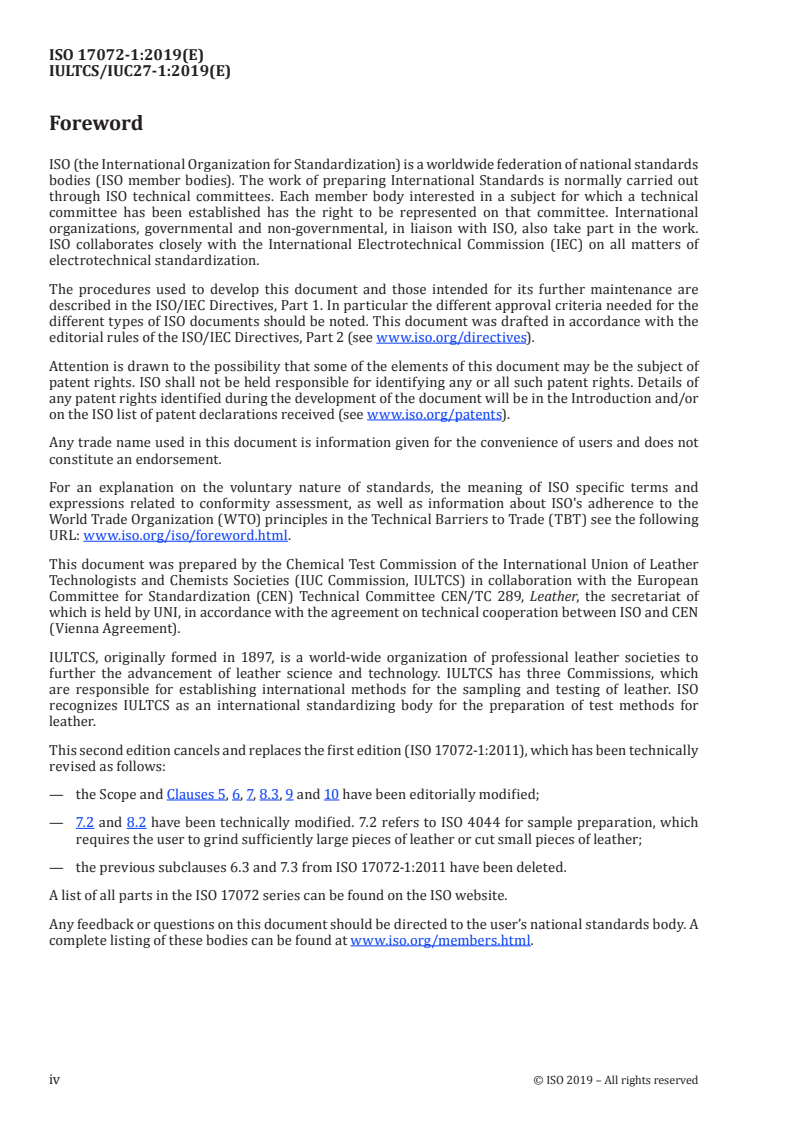 ISO 17072-1:2019 ISO 17072-1:2019 - Leather — Chemical determination of metal content — Part 1: Extractable metals/28/2019 - Page 4 preview