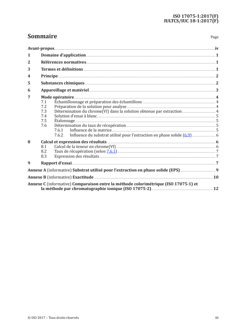 ISO 17075-1:2017 ISO 17075-1:2017 - Cuir — Détermination chimique de la teneur en chrome(VI) du cuir — Partie 1: Méthode colorimétrique/2/2017 - Page 3 preview