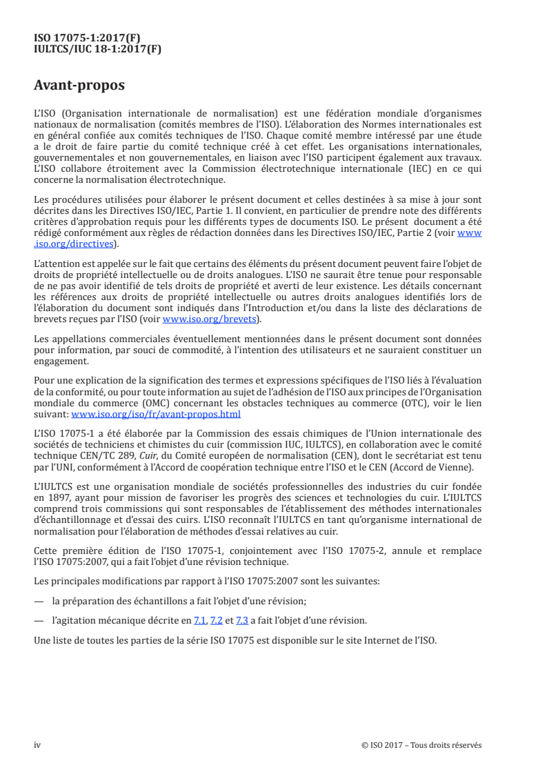 ISO 17075-1:2017 ISO 17075-1:2017 - Cuir — Détermination chimique de la teneur en chrome(VI) du cuir — Partie 1: Méthode colorimétrique/2/2017 - Page 4 preview