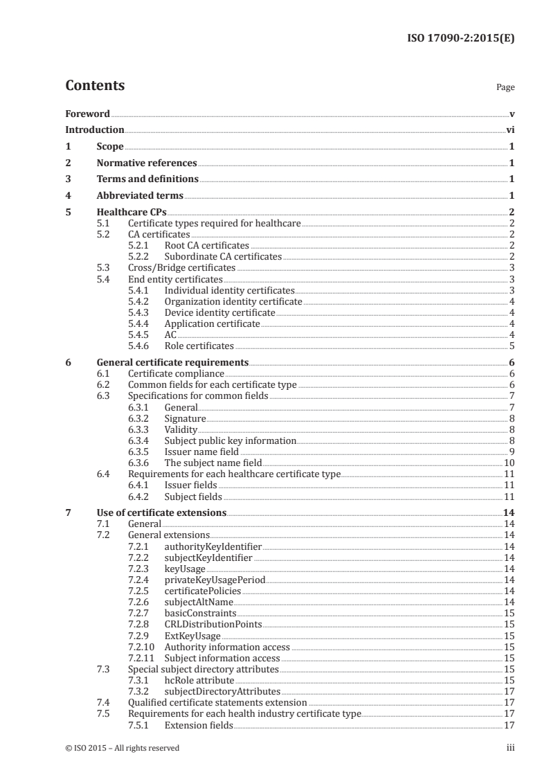 ISO 17090-2:2015 ISO 17090-2:2015 - Health informatics — Public key infrastructure — Part 2: Certificate profile/16/2015 - Page 3 preview