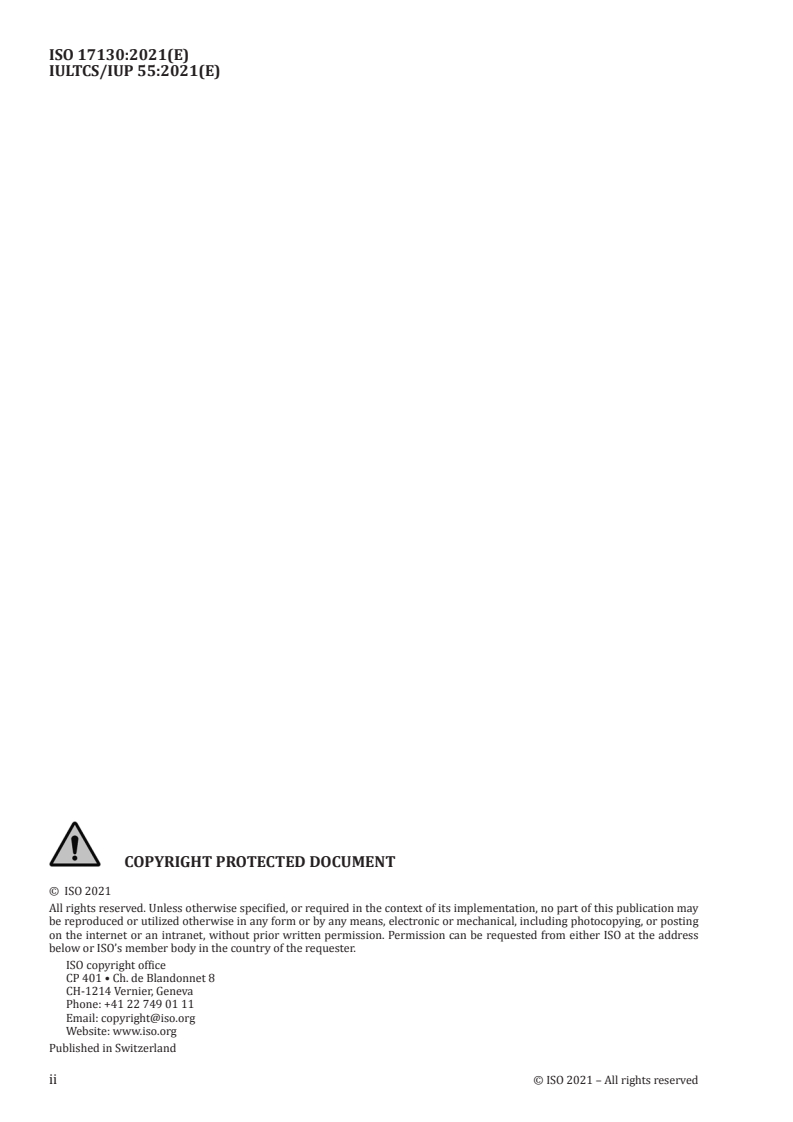 ISO 17130:2021 ISO 17130:2021 - Leather — Physical and mechanical tests — Determination of dimensional change
Released:2/22/2021 - Page 2 preview