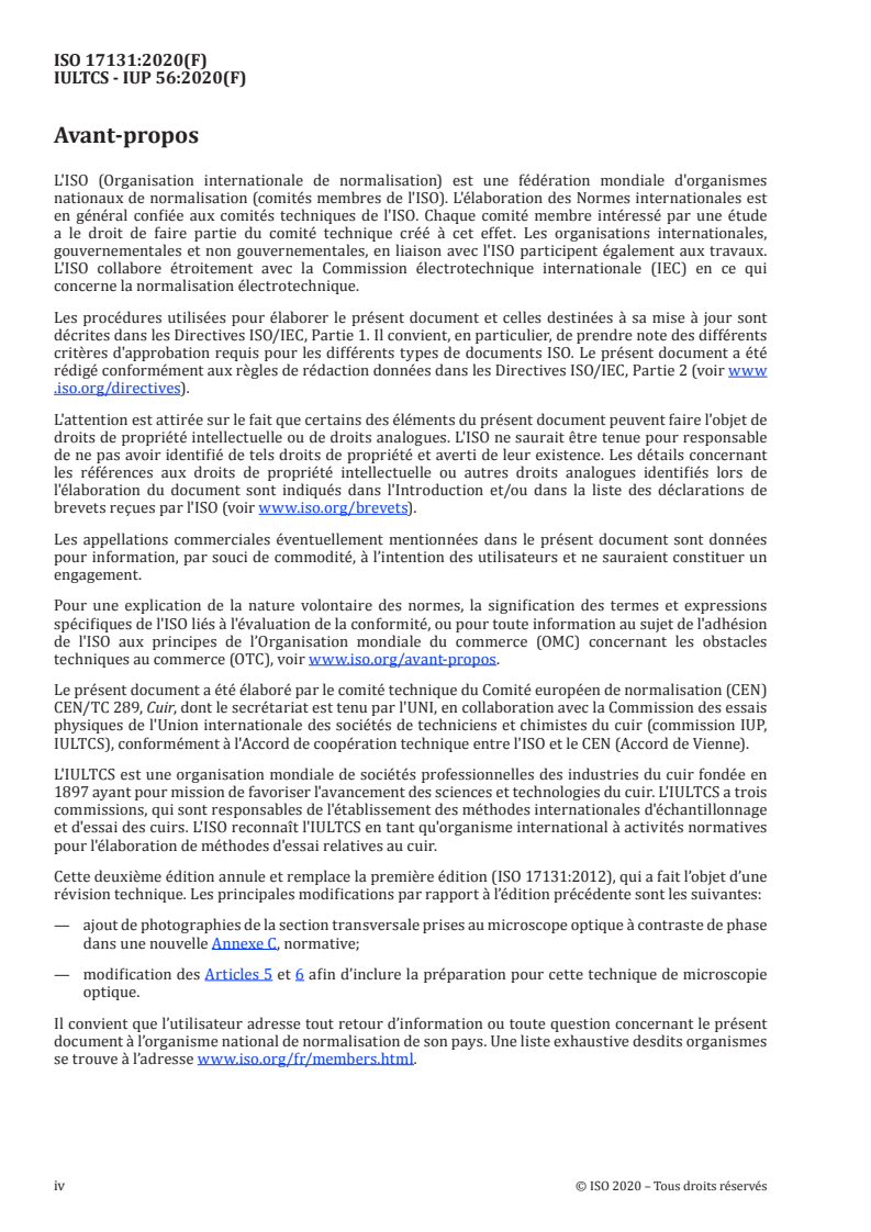 ISO 17131:2020 ISO 17131:2020 - Cuir — Identification du cuir par microscopie
Released:4/2/2020 - Page 4 preview