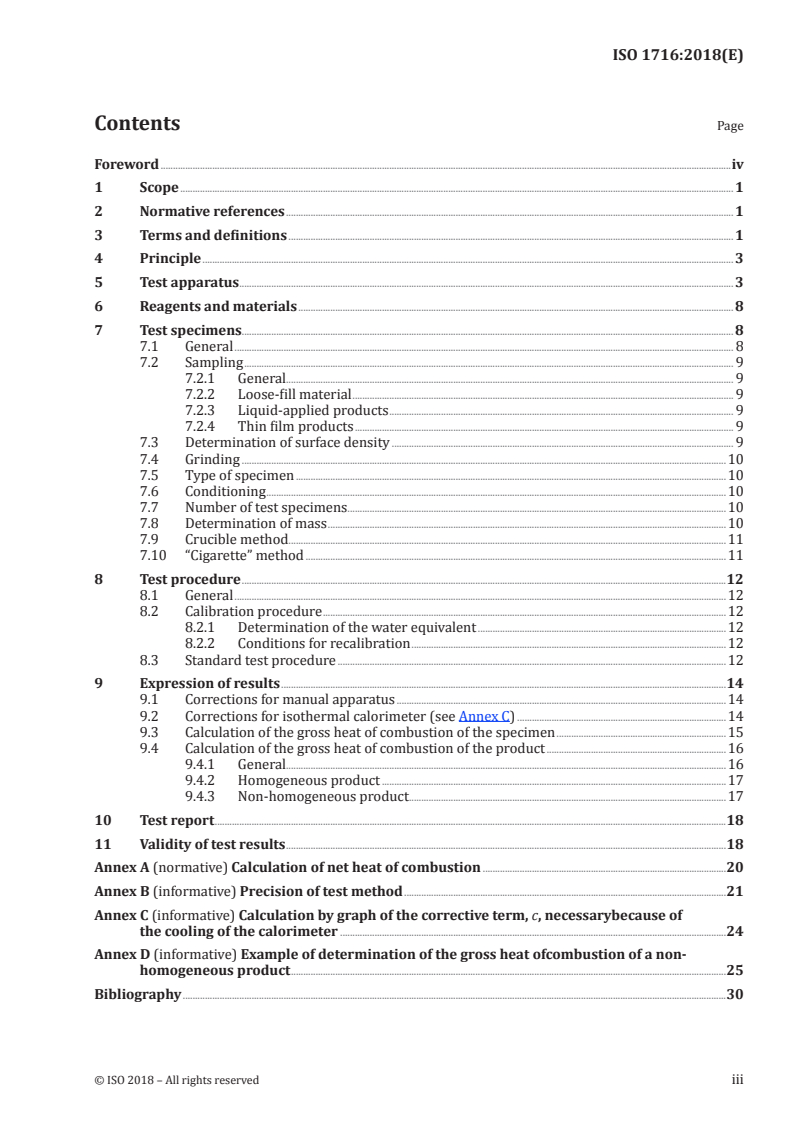 ISO 1716:2018 ISO 1716:2018 - Reaction to fire tests for products — Determination of the gross heat of combustion (calorific value)/4/2018 - Page 3 preview