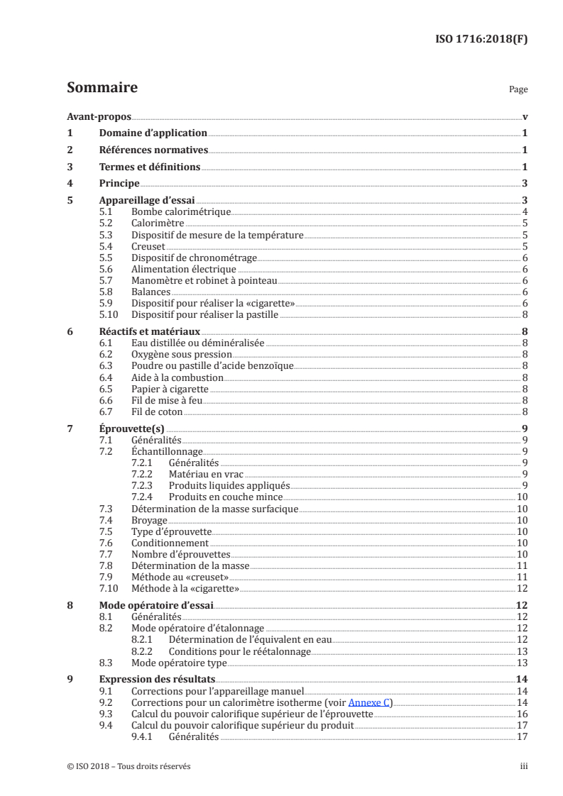ISO 1716:2018 ISO 1716:2018 - Essais de réaction au feu de produits — Détermination du pouvoir calorifique supérieur (valeur calorifique)/4/2018 - Page 3 preview