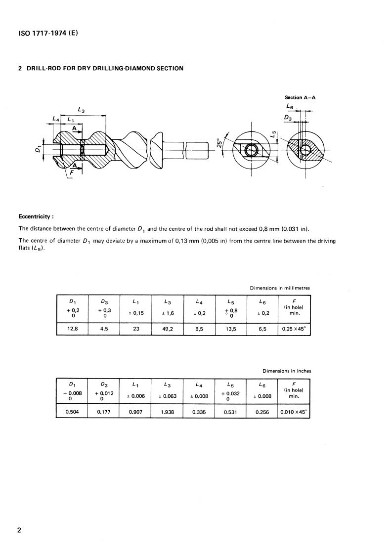 SIST ISO 1717:1997 ISO 1717:1974 - Rock drilling — Rotary drill-rods and rotary drill-bits for dry drilling — Connecting dimensions/1/1974 - Page 4 preview