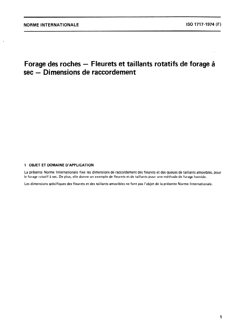 SIST ISO 1717:1997 ISO 1717:1974 - Forage des roches — Fleurets et taillants rotatifs de forage à sec — Dimensions de raccordement/1/1974 - Page 3 preview