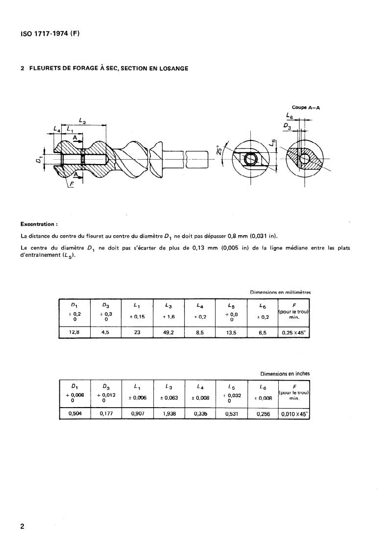 SIST ISO 1717:1997 ISO 1717:1974 - Forage des roches — Fleurets et taillants rotatifs de forage à sec — Dimensions de raccordement/1/1974 - Page 4 preview