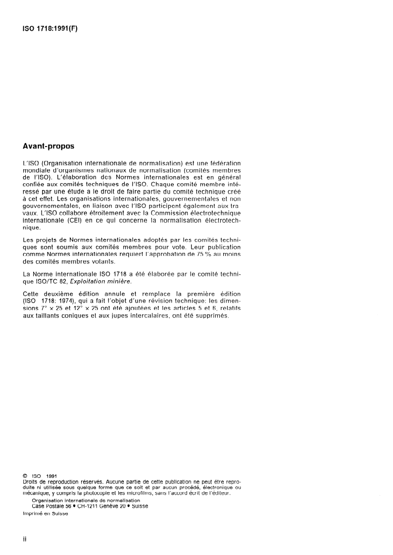 SIST ISO 1718:1997 ISO 1718:1991 - Matériel de forage des roches — Fleurets à raccord conique pour forage percutant/17/1991 - Page 2 preview