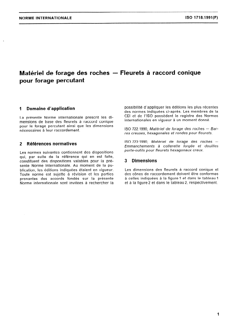 SIST ISO 1718:1997 ISO 1718:1991 - Matériel de forage des roches — Fleurets à raccord conique pour forage percutant/17/1991 - Page 3 preview