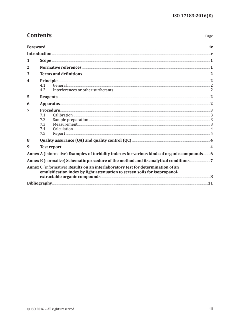 ISO 17183:2016 ISO 17183:2016 - Soil quality — Screening soils for isopropanol-extractable organic compounds by determining emulsification index by light attenuation/5/2016 - Page 3 preview
