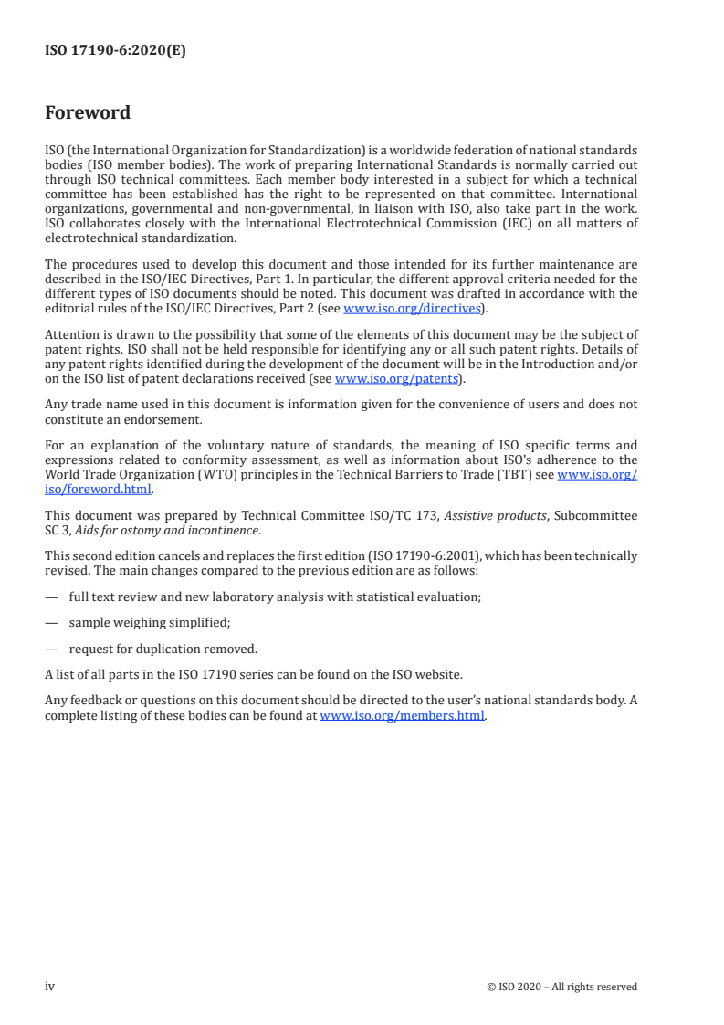 ISO 17190-6:2020 ISO 17190-6:2020 - Urine-absorbing aids for incontinence — Polyacrylate superabsorbent powders — Part 6: Test method for determination of the fluid retention capacity in saline solution by gravimetric measurement following centrifugation/27/2020 - Page 4 preview