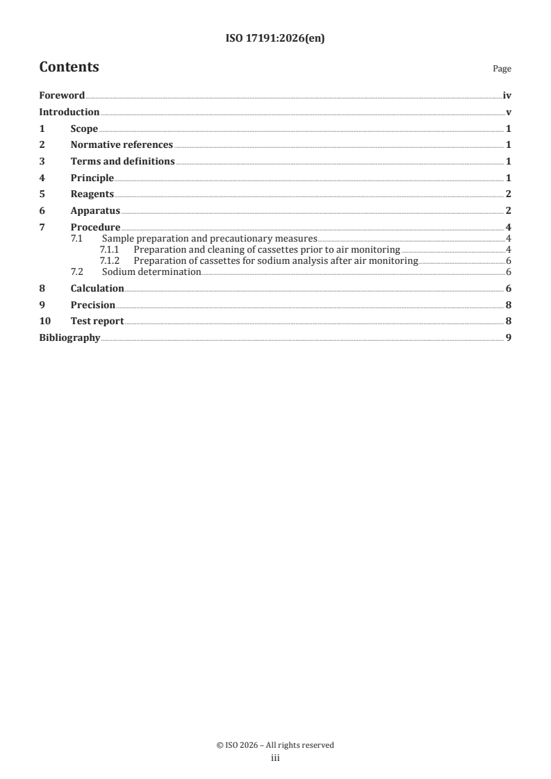 ISO 17191:2026 ISO 17191:2026 - Urine-absorbing products for incontinence — Measurement of airborne respirable polyacrylate superabsorbent materials — Determination of dust in collection cassettes by sodium atomic absorption spectrometry - Page 3 preview