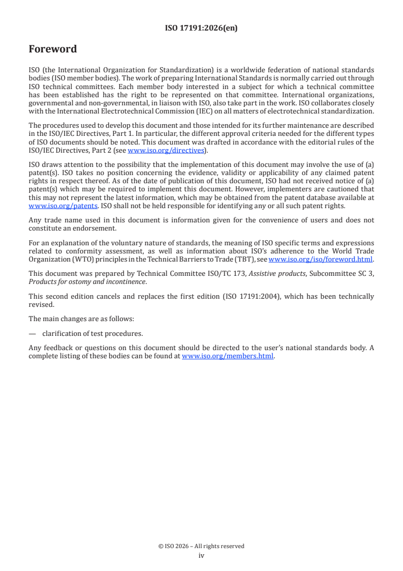 ISO 17191:2026 ISO 17191:2026 - Urine-absorbing products for incontinence — Measurement of airborne respirable polyacrylate superabsorbent materials — Determination of dust in collection cassettes by sodium atomic absorption spectrometry - Page 4 preview