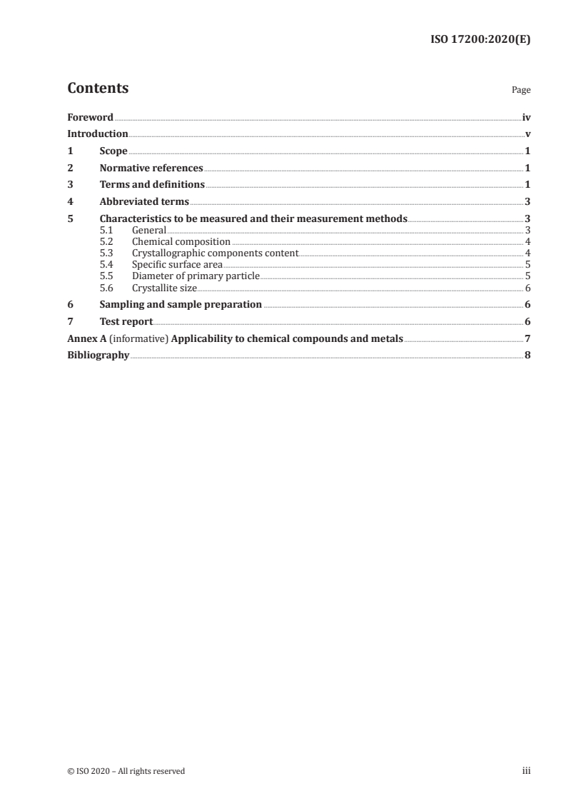 ISO 17200:2020 ISO 17200:2020 - Nanotechnology — Nanoparticles in powder form — Characteristics and measurements/3/2020 - Page 3 preview