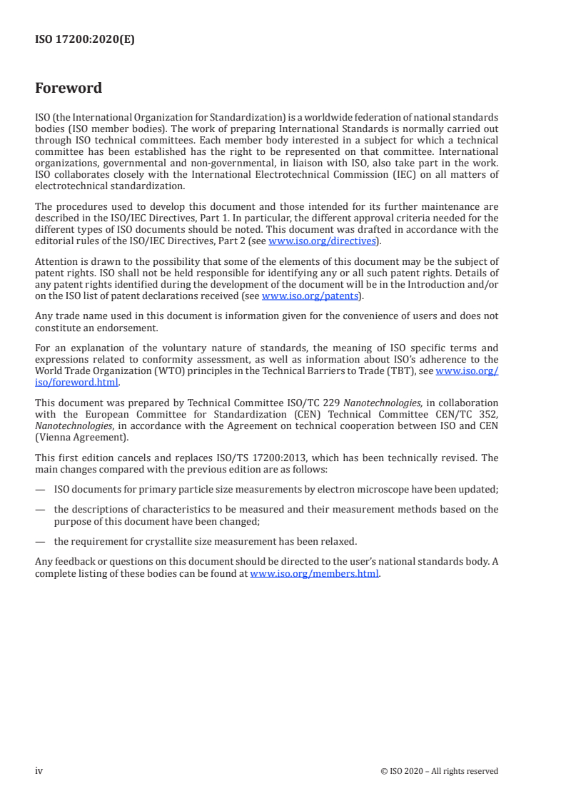 ISO 17200:2020 ISO 17200:2020 - Nanotechnology — Nanoparticles in powder form — Characteristics and measurements/3/2020 - Page 4 preview