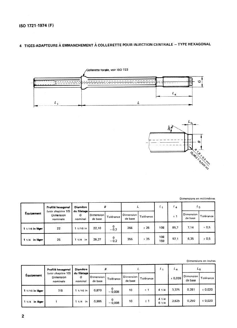 SIST ISO 1721:1997 ISO 1721:1974 - Forage des roches — Matériels pour forage percutant de longs trous — Équipements à filetage à butée inverse 1 1/16 et 1 1/4 in (27 et 32 mm)/1/1974 - Page 4 preview
