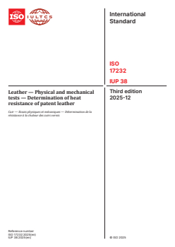 ISO 17232:2025 ISO 17232:2025 - Leather — Physical and mechanical tests — Determination of heat resistance of patent leather
Released:12/2/2025 - Page 1 preview