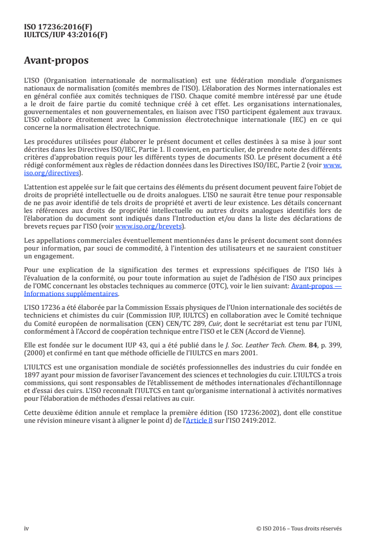 ISO 17236:2016 ISO 17236:2016 - Cuir — Essais physiques et mécaniques — Détermination de la déformabilité/11/2016 - Page 4 preview