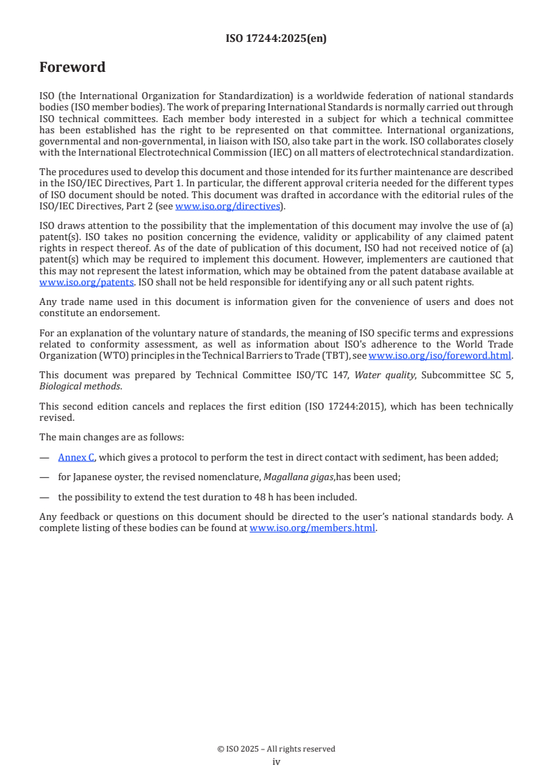 ISO 17244:2025 ISO 17244:2025 - Water quality — Determination of the toxicity of water samples on the embryo-larval development of the Japanese oyster (Magallana gigas) and the blue mussel (Mytilus edulis or M. galloprovincialis)
Released:22. 07. 2025 - Page 4 preview