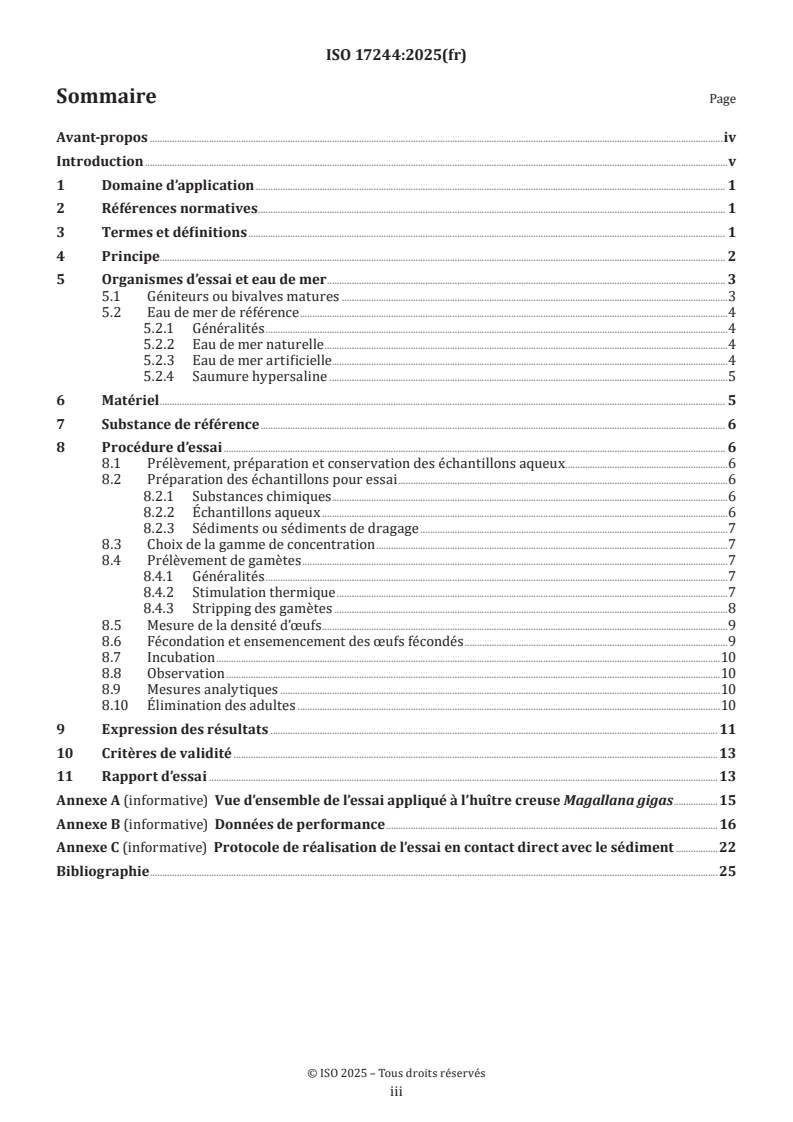 ISO 17244:2025 ISO 17244:2025 - Qualité de l’eau — Détermination de la toxicité d’échantillons aqueux sur le développement embryolarvaire de l’huître creuse (Magallana gigas) et de la moule (Mytilus edulis ou M. galloprovincialis)
Released:22. 07. 2025 - Page 3 preview