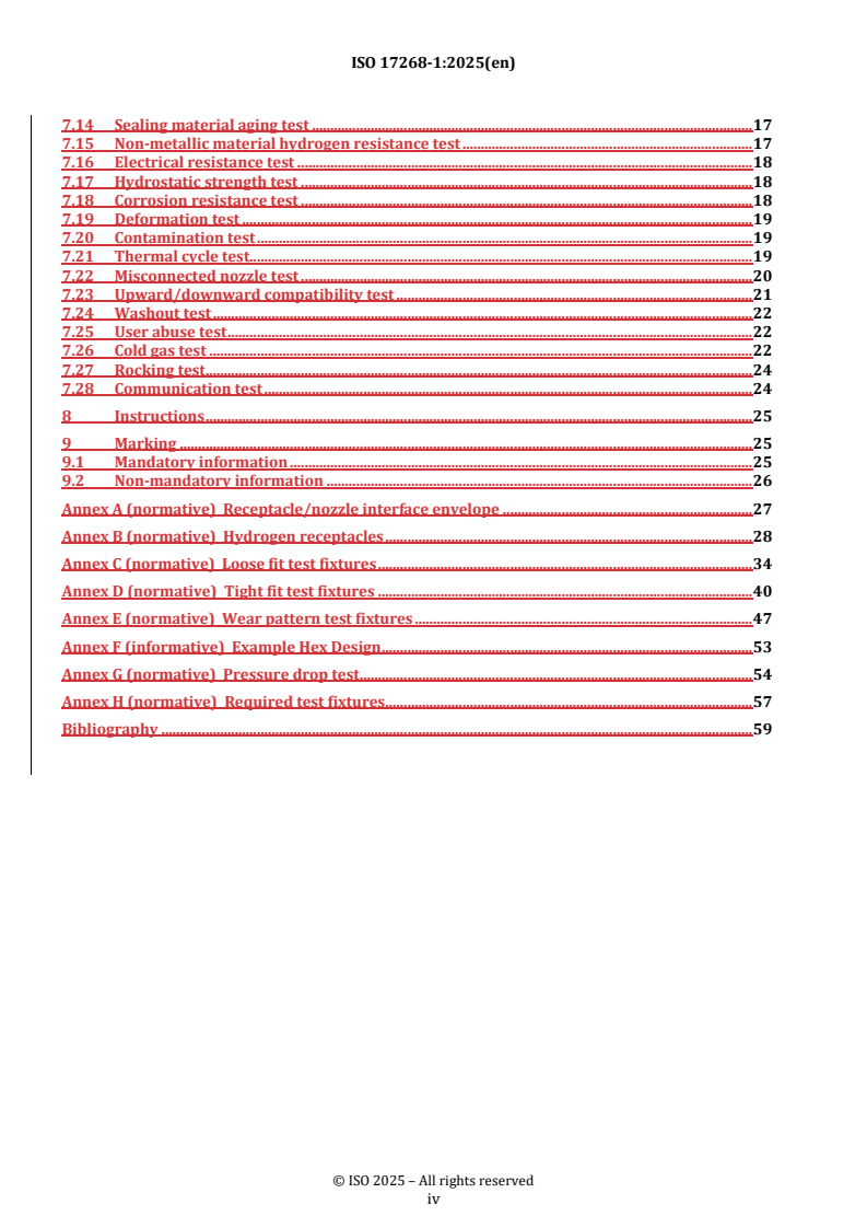 ISO 17268-1:2025 REDLINE ISO 17268-1:2025 - Gaseous hydrogen land vehicle refuelling connection devices — Part 1: Flow capacities up to and including 120 g/s - Page 4 preview
