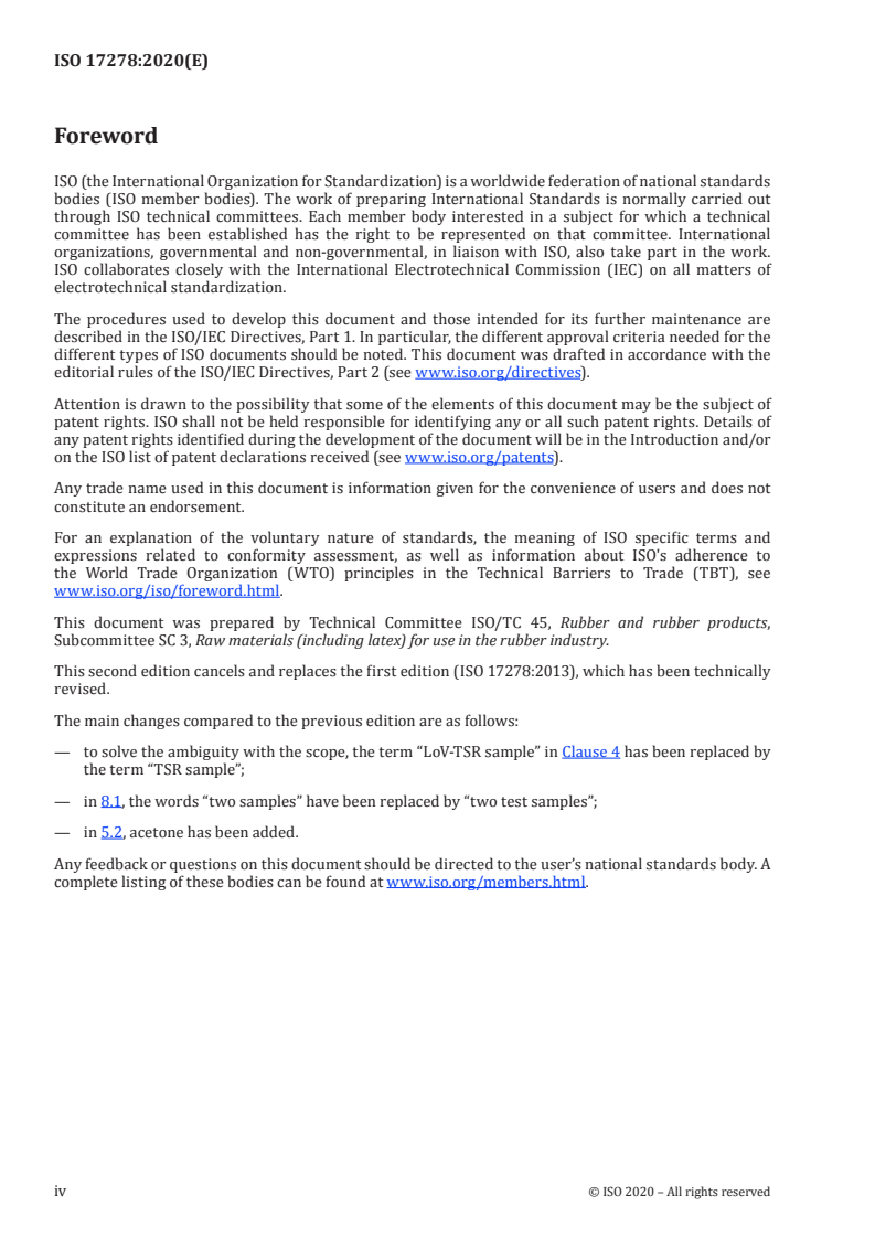 ISO 17278:2020 ISO 17278:2020 - Rubber, raw natural — Determination of the gel content of technically specified rubber (TSR)/30/2020 - Page 4 preview