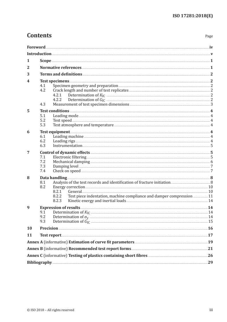 ISO 17281:2018 ISO 17281:2018 - Plastics — Determination of fracture toughness (GIC and KIC) at moderately high loading rates (1 m/s)/3/2018 - Page 3 preview