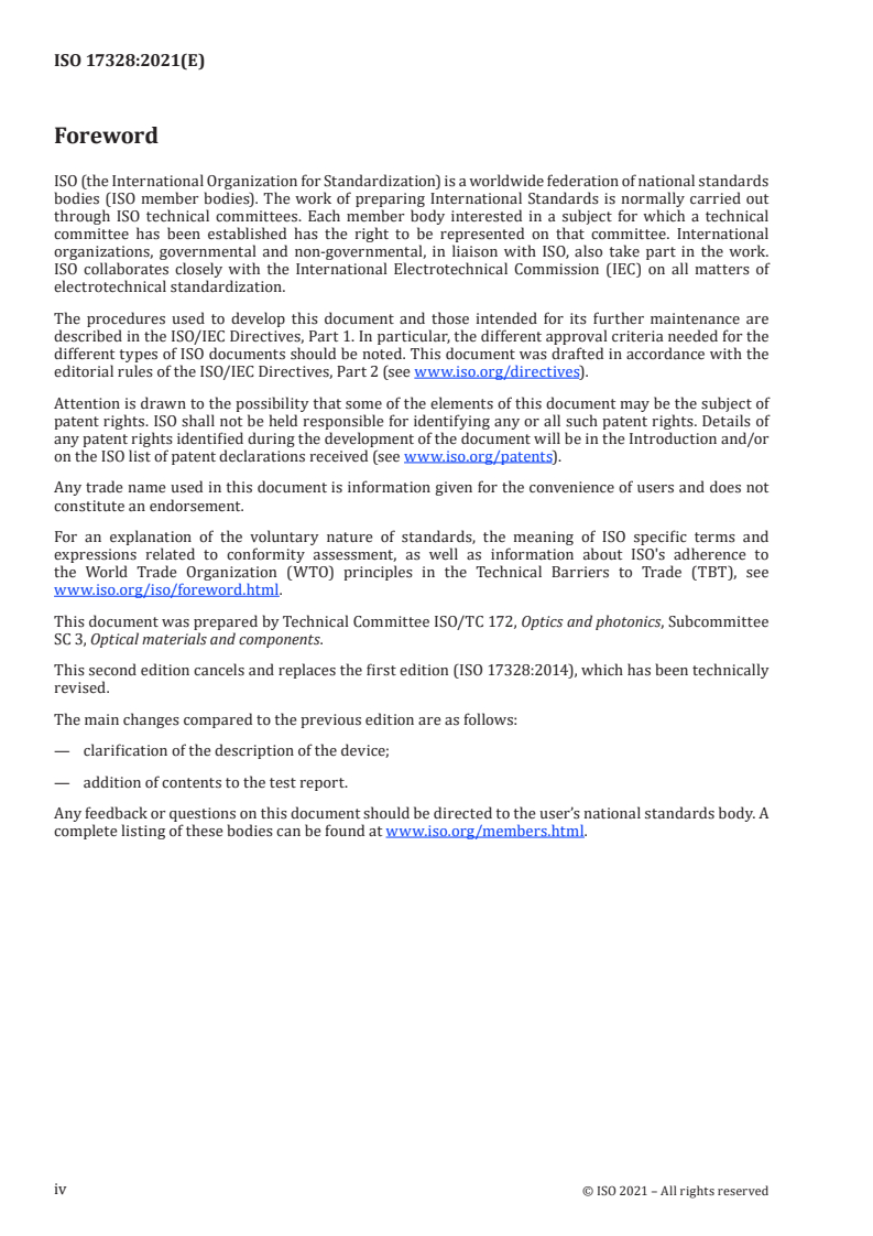 ISO 17328:2021 ISO 17328:2021 - Optics and photonics — Optical materials and components — Test method for refractive index of infrared optical materials
Released:11/30/2021 - Page 4 preview