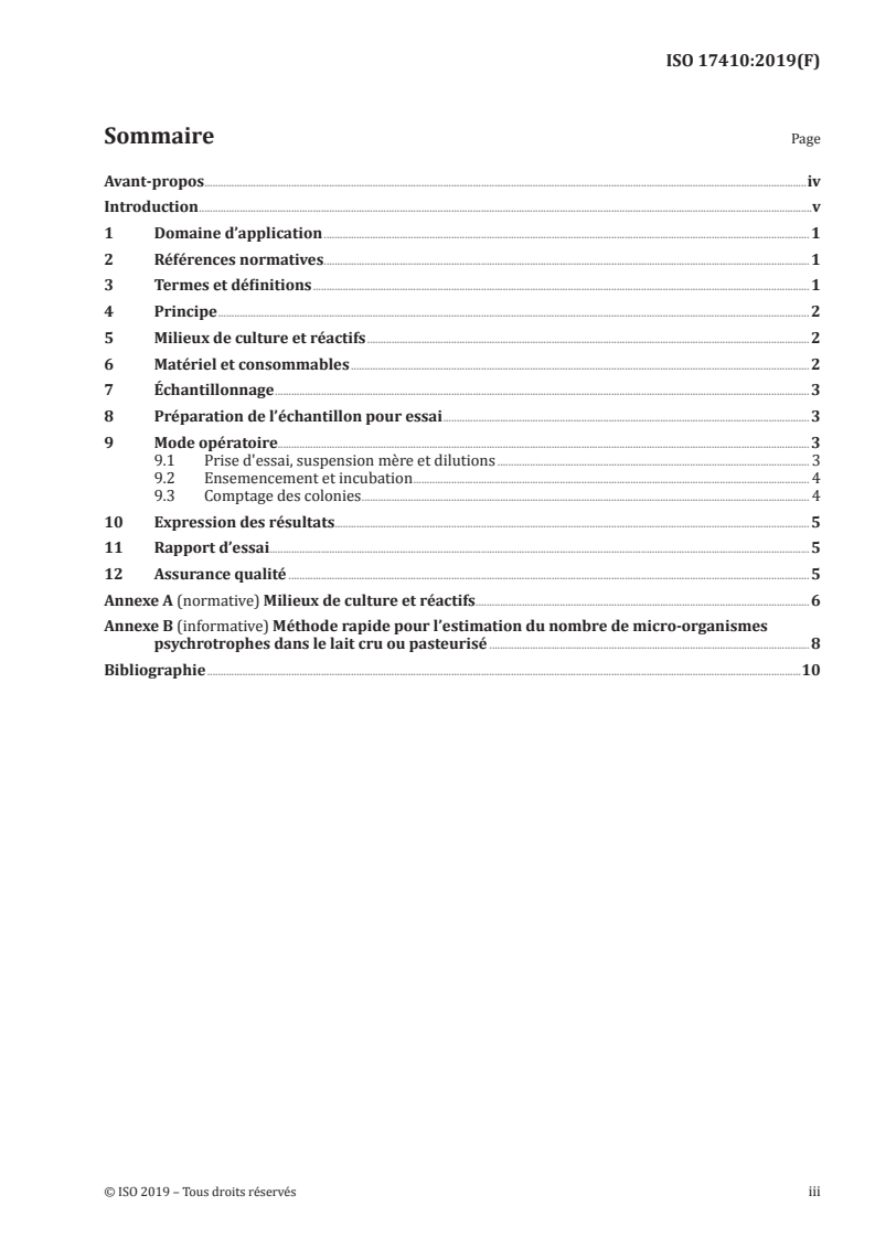 ISO 17410:2019 ISO 17410:2019 - Microbiologie de la chaîne alimentaire — Méthode horizontale pour le dénombrement des micro-organismes psychrotrophes/25/2019 - Page 3 preview