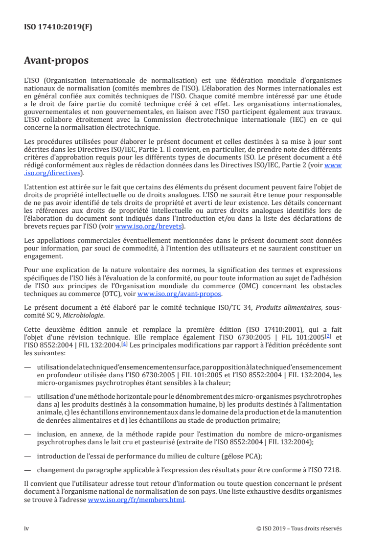 ISO 17410:2019 ISO 17410:2019 - Microbiologie de la chaîne alimentaire — Méthode horizontale pour le dénombrement des micro-organismes psychrotrophes/25/2019 - Page 4 preview