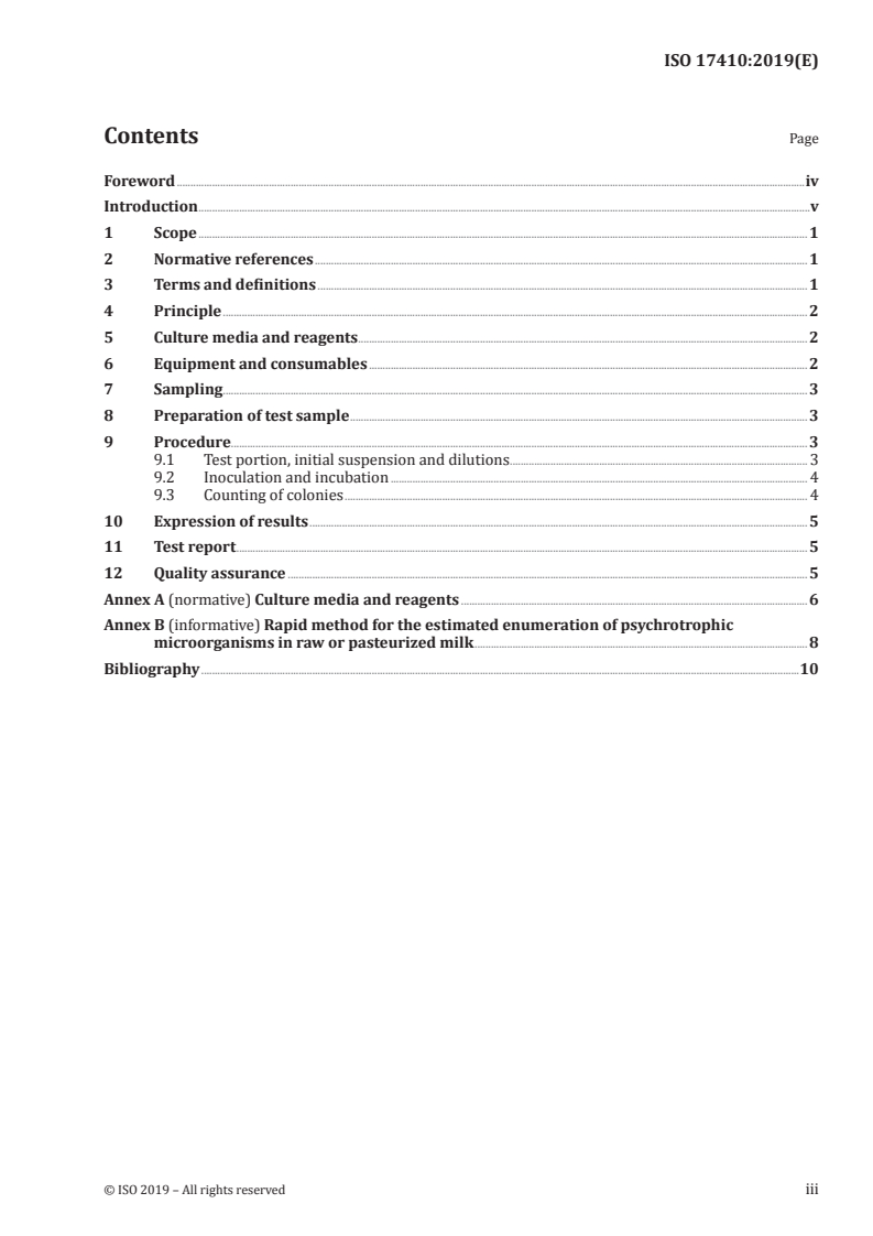 ISO 17410:2019 ISO 17410:2019 - Microbiology of the food chain — Horizontal method for the enumeration of psychrotrophic microorganisms/25/2019 - Page 3 preview
