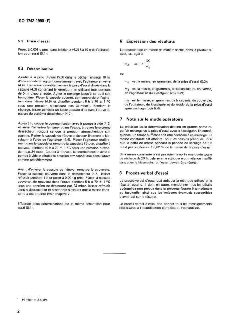 ISO 1742:1980 ISO 1742:1980 - Sirops de glucose — Détermination de la matière sèche — Méthode par étuvage sous pression réduite/1/1980 - Page 4 preview