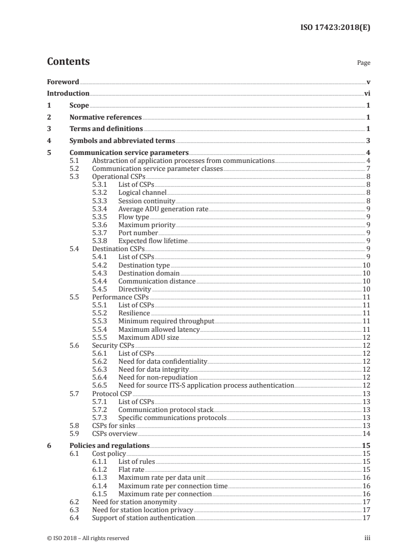 ISO 17423:2018 ISO 17423:2018 - Intelligent transport systems — Cooperative systems — Application requirements and objectives/3/2018 - Page 3 preview