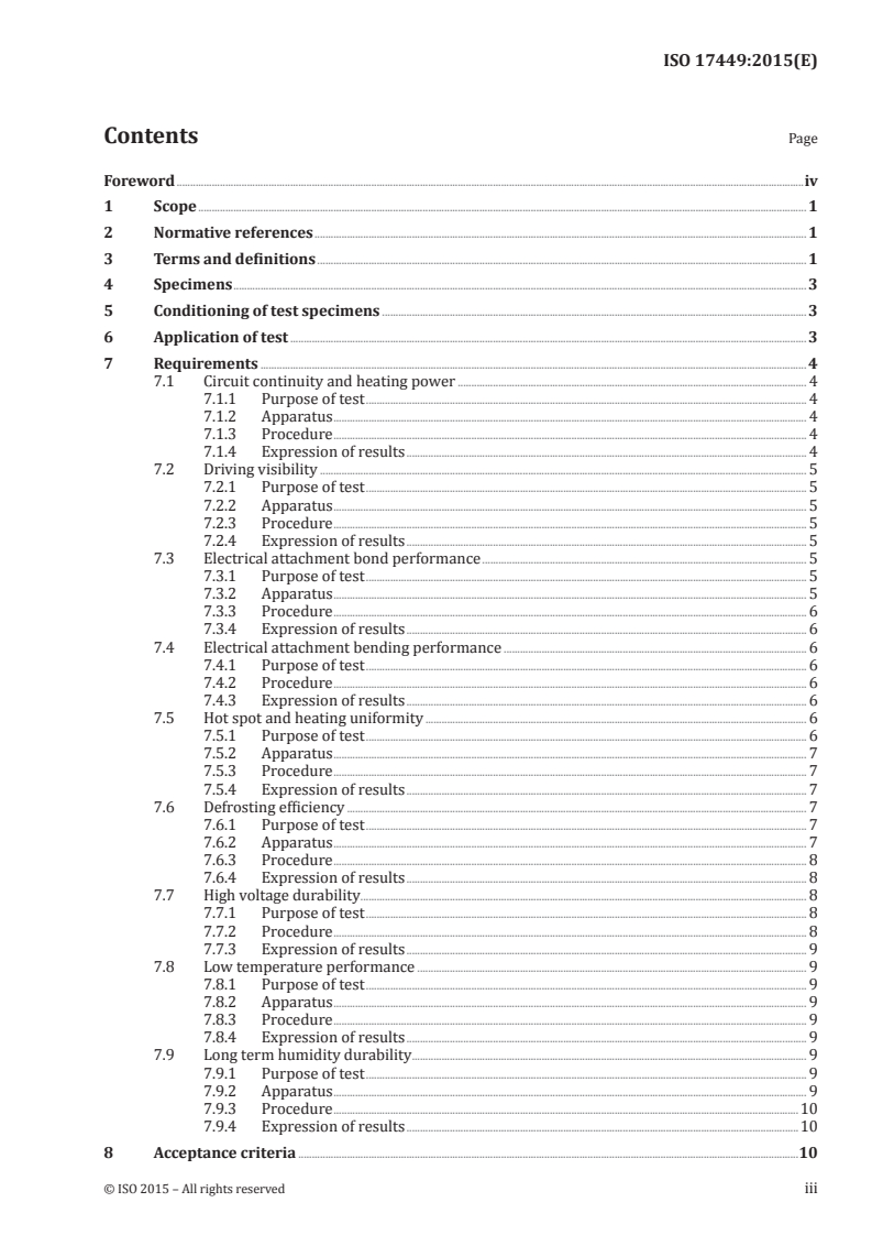 ISO 17449:2015 ISO 17449:2015 - Road vehicles — Safety glazing materials — Test methods for properties of electrically heated glazing/16/2015 - Page 3 preview
