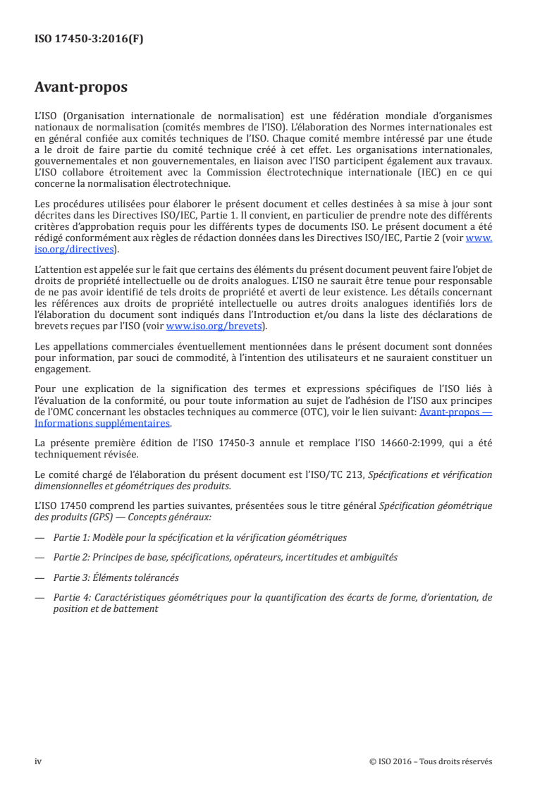 ISO 17450-3:2016 ISO 17450-3:2016 - Spécification géométrique des produits (GPS) — Concepts généraux — Partie 3: Éléments tolérancés/24/2016 - Page 4 preview