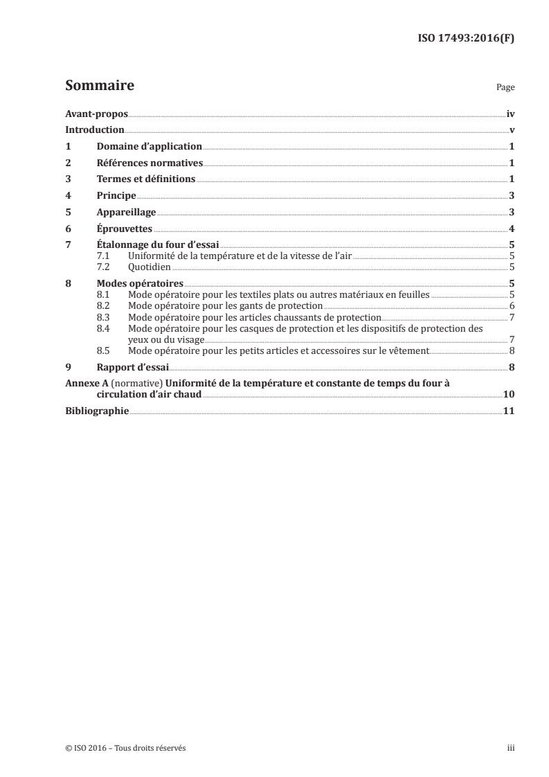 ISO 17493:2016 ISO 17493:2016 - Vêtements et équipement de protection contre la chaleur — Méthode d'essai de la résistance à la chaleur de convection au moyen d'un four à circulation d'air chaud/6/2016 - Page 3 preview