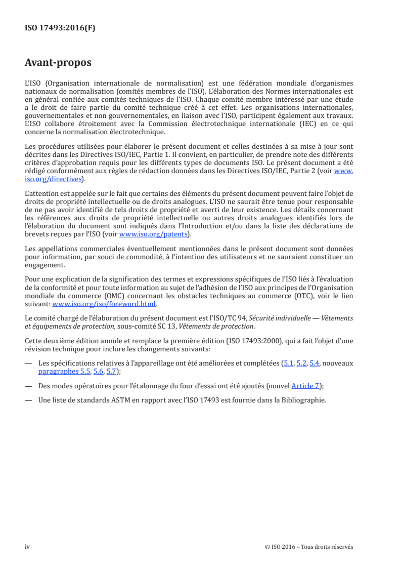 ISO 17493:2016 ISO 17493:2016 - Vêtements et équipement de protection contre la chaleur — Méthode d'essai de la résistance à la chaleur de convection au moyen d'un four à circulation d'air chaud/6/2016 - Page 4 preview