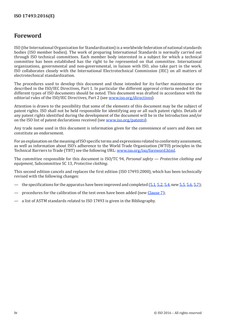 ISO 17493:2016 ISO 17493:2016 - Clothing and equipment for protection against heat — Test method for convective heat resistance using a hot air circulating oven/6/2016 - Page 4 preview
