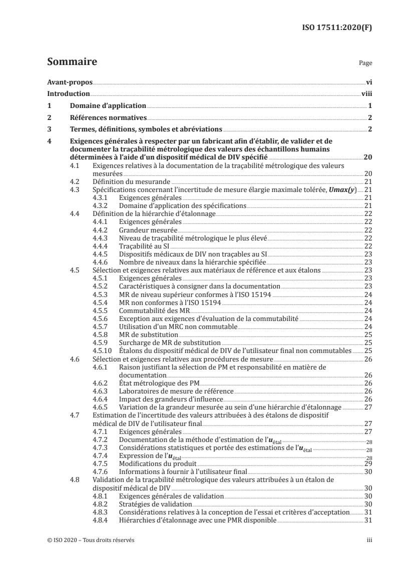 ISO 17511:2020 ISO 17511:2020 - Dispositifs médicaux de diagnostic in vitro — Exigences pour l'établissement d'une traçabilité métrologique des valeurs attribuées aux étalons, aux matériaux de contrôle de la justesse et aux échantillons humains/24/2020 - Page 3 preview