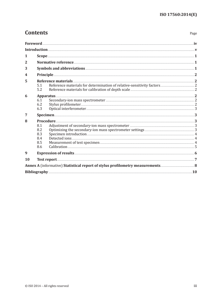 ISO 17560:2014 ISO 17560:2014 - Surface chemical analysis — Secondary-ion mass spectrometry — Method for depth profiling of boron in silicon/10/2014 - Page 3 preview